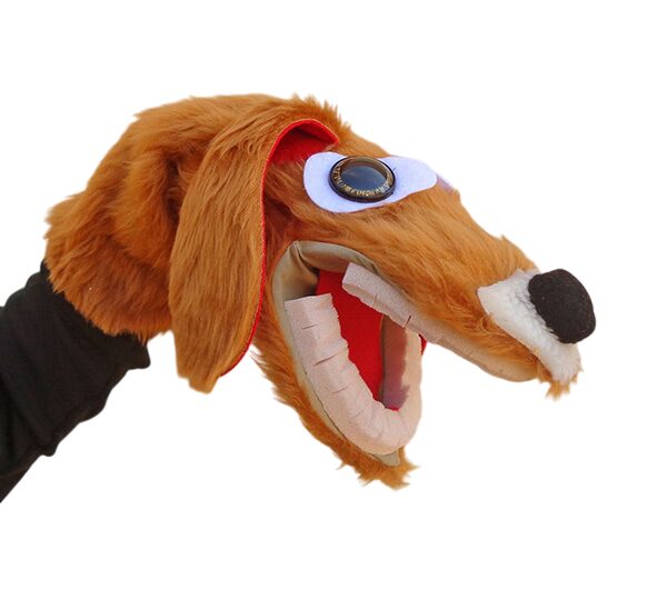 Títere de perro que abre la boca