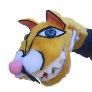 Títere de gato amarillo y blanco